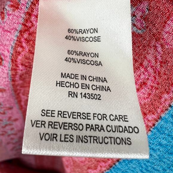 Finn & Grace Jersey Pink Red Blue Boho Patchwork Printed Short Sleeve Blouse 8 - Picture 6 of 6